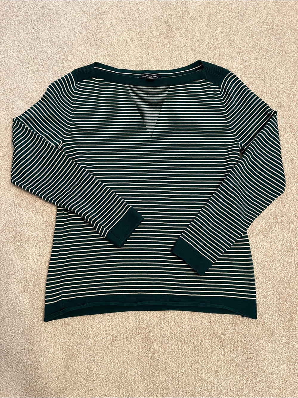 Nautica Green and White Striped Boatneck Sweater